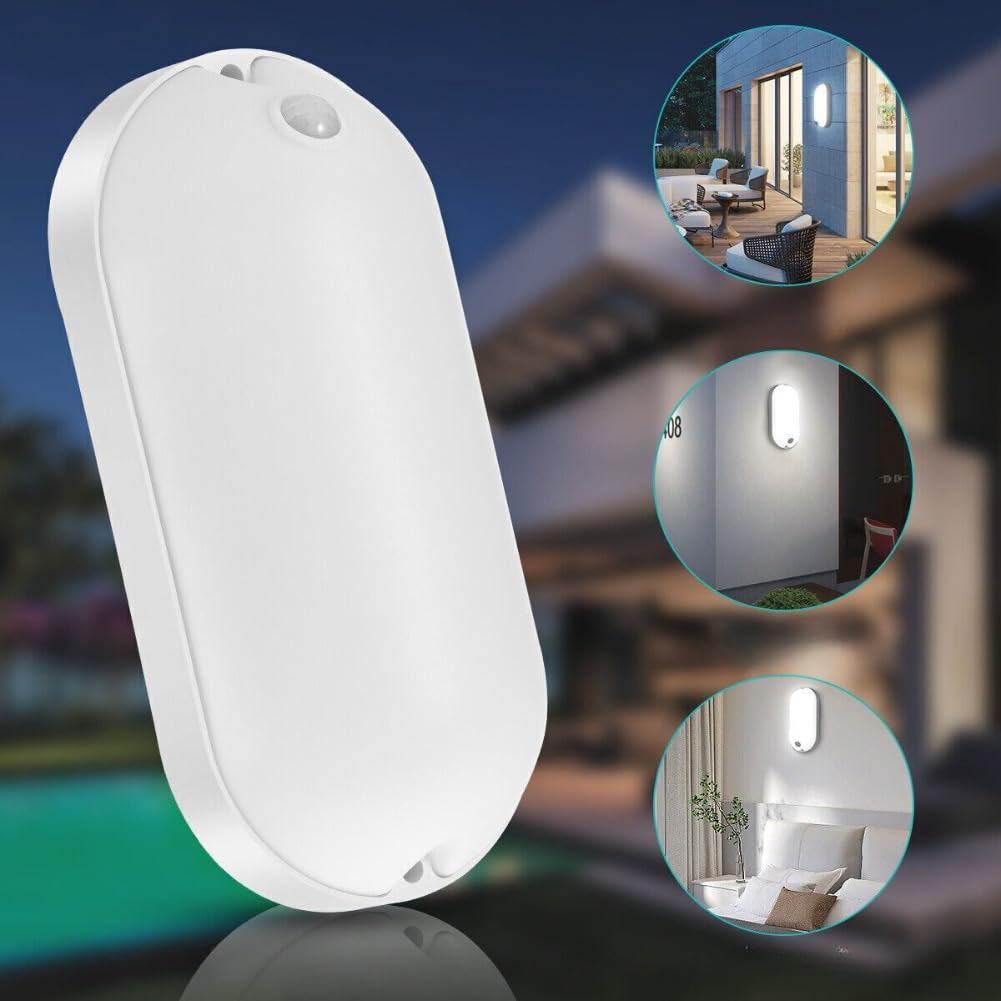 EBILUN 16W LED Motion PIR Sensor Lights,Energy Saving Motion Sensor Night Light, Outdoor Garden Wall Path Lamp (White)