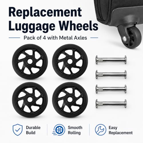 Image of 5 cm 360 Swivel Suitcase Wheels Replacement | Trolley Bag Wheel Set of 4 with Screws | Detachable Wheels for Luggage | Travel Caster Repair Kit