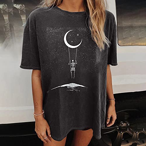 Image of Summer Y2k Tops for Womens, Casual Vintage Short Sleeve T-Shirt, Girls Oversize Loose Round Neck Elastic Tee