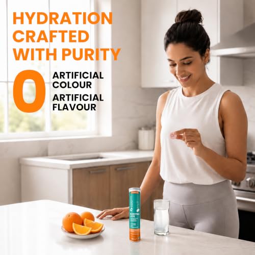Image of Carbamide Forte Electrolyte Supplement with Zero Added Sugar | Electrolyte Hydration Tablets for Sustained Energy with 5 Essential Electrolytes No Sugar, Low Calorie Hydration | Added L-Glutamine & Taurine, Vitamin C & B-Complex | Orange Flavour | 20 Effervescent Tablets