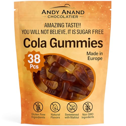 Andy Anand Sugar Free Cola Gummies - Chewy, Fruity, Gluten Free Candy Made in Europe, Snacking, Perfect for Parties | Perfect for Chocolate Lovers, Movie Nights and Everyday Indulgence (38 Pcs 7 Oz)