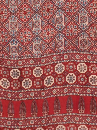 Image of Ethnics of Kutch Womenss Ajrakh Modal Silk Natural Dye Hand Block Print Saree with Blouse Piece - 5.5 Mtr Length