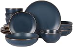 Gibson Home Hazeltine 16 Assiette et bols de pièces Assiettes en grès Ensemble de vaisselle en céramique - Bleu marine