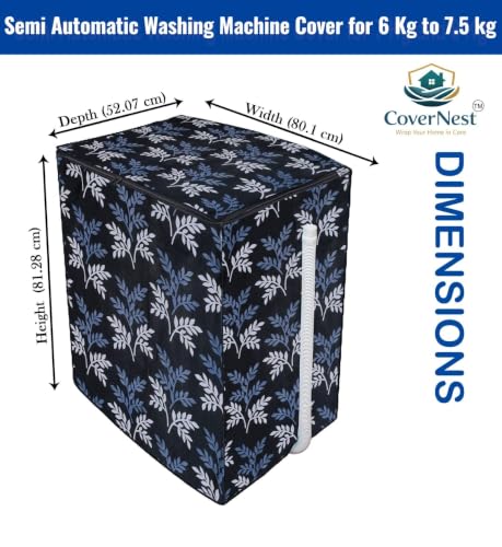 Image of Covernest Semi Automatic Washing Machine Cover, Dustproof, Compatible with 6 Kg -7.5 Kg Washing Machines (WMC-BLACK LEAF SEMI)