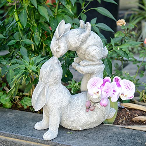 Newman House Studio Garden Statues Kissing Bunny Sulpture - Garden Décor Rabbit Collectible Figurines Yard Decorations Outdoor 11.8" L X 4.8" W X 14.6" H #TOP1