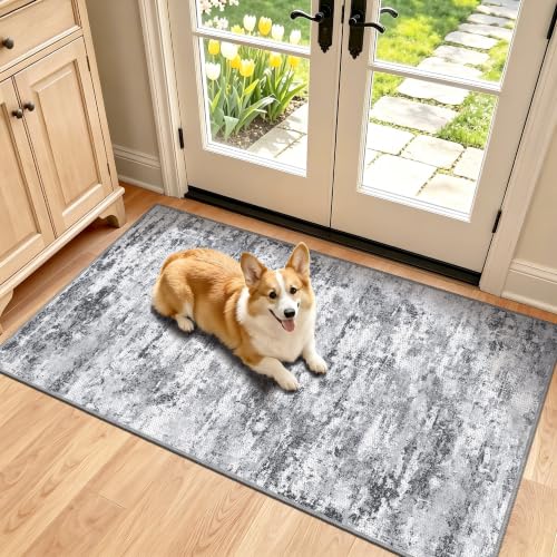 TTelephant Entryway Runner Rug 2x4ft,Non Slip Carpet Runner,Gray