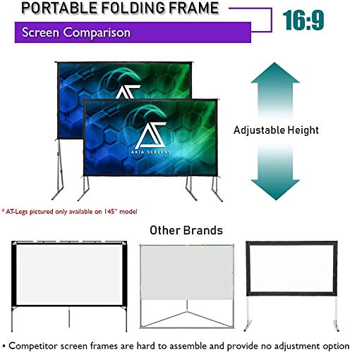 Akia Screens 145 inch Indoor Outdoor Portable Projector Screen with Stand and Bag 16:9 8K 4K Ultra HD 3D Adjustable Height Foldable Projection Screen Silver for Movie Video Home Theater AK-OS145H1 - Thumbnail 3