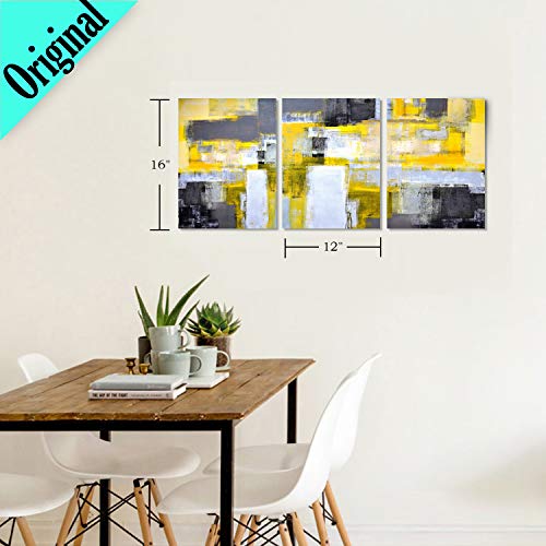 Decor Mi Abstract Wall Art Yellow Grey Framed Wall Art Canvas Abstract Painting For Living Room Bedroom Office Home Modern Canvas Artwork Abstract Art Wall Decor Ready To Hang 12''X16'', 3 Pieces #TOP4