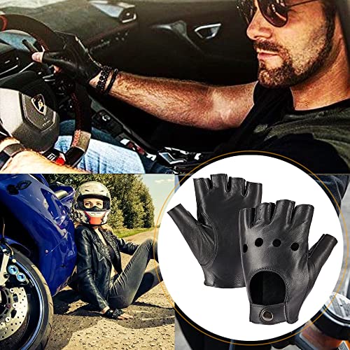 Image of Womens Fingerless Leather Driving Gloves Soft Sheepskin Half Finger Cycling Motorcycle Gloves Unlined