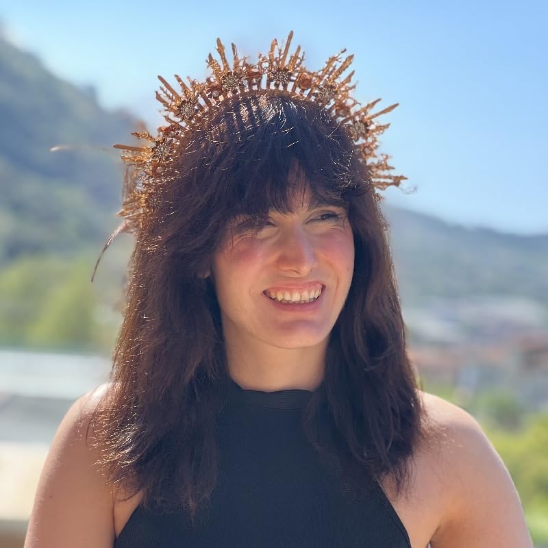 Miniatura 4 de Gold Leaves Halo Crown Headpiece Woodland Goddess Zip Tie Headband for Women Princess Hair Accessory Cosplay Adult Tiara Photoshoot Props Bridal