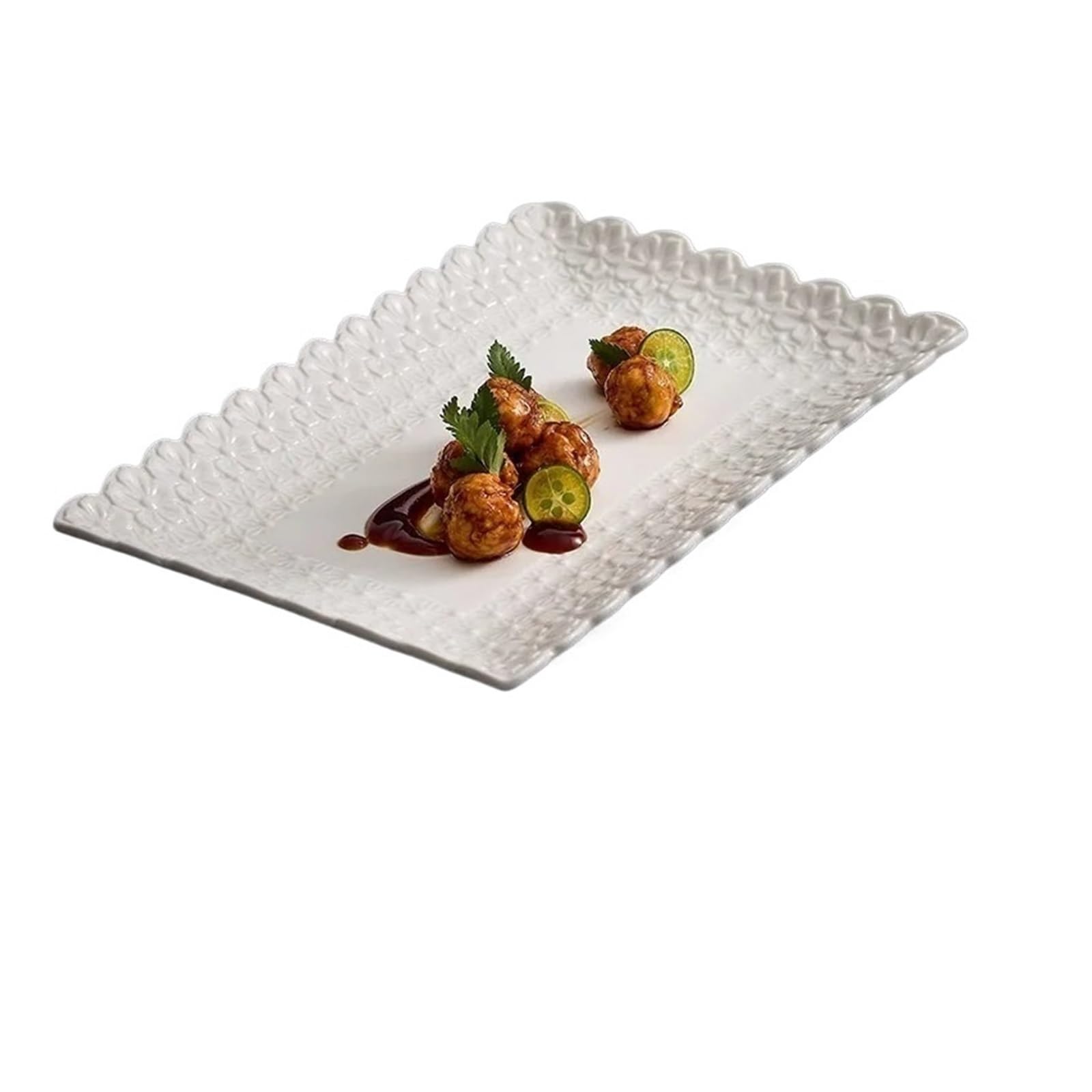 Plato rectangular for servir con flores en relieve, plato for aperitivos y postres de sushi y pescado for restaurante y vajilla especial(A 11.7inch)