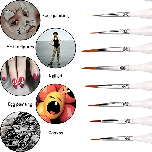 AIEX 9pcs Fine Detail Paint Brush Set Miniature Painting Brushes Kit Mini Paints Brush Set for Acrylic, Watercolor, Oil, Face, Nail, Scale Model Painting, Line Drawing (White)