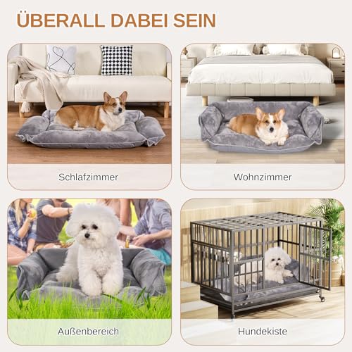 Dogat Hundebett waschbar, Hundesofa, 63x52cm | 4 Größen (S-XL), Flanell-Oberfläche, rutschfest, Hundekissen mit Reißverschluss für kleine, mittlere & große Hunde, Grau