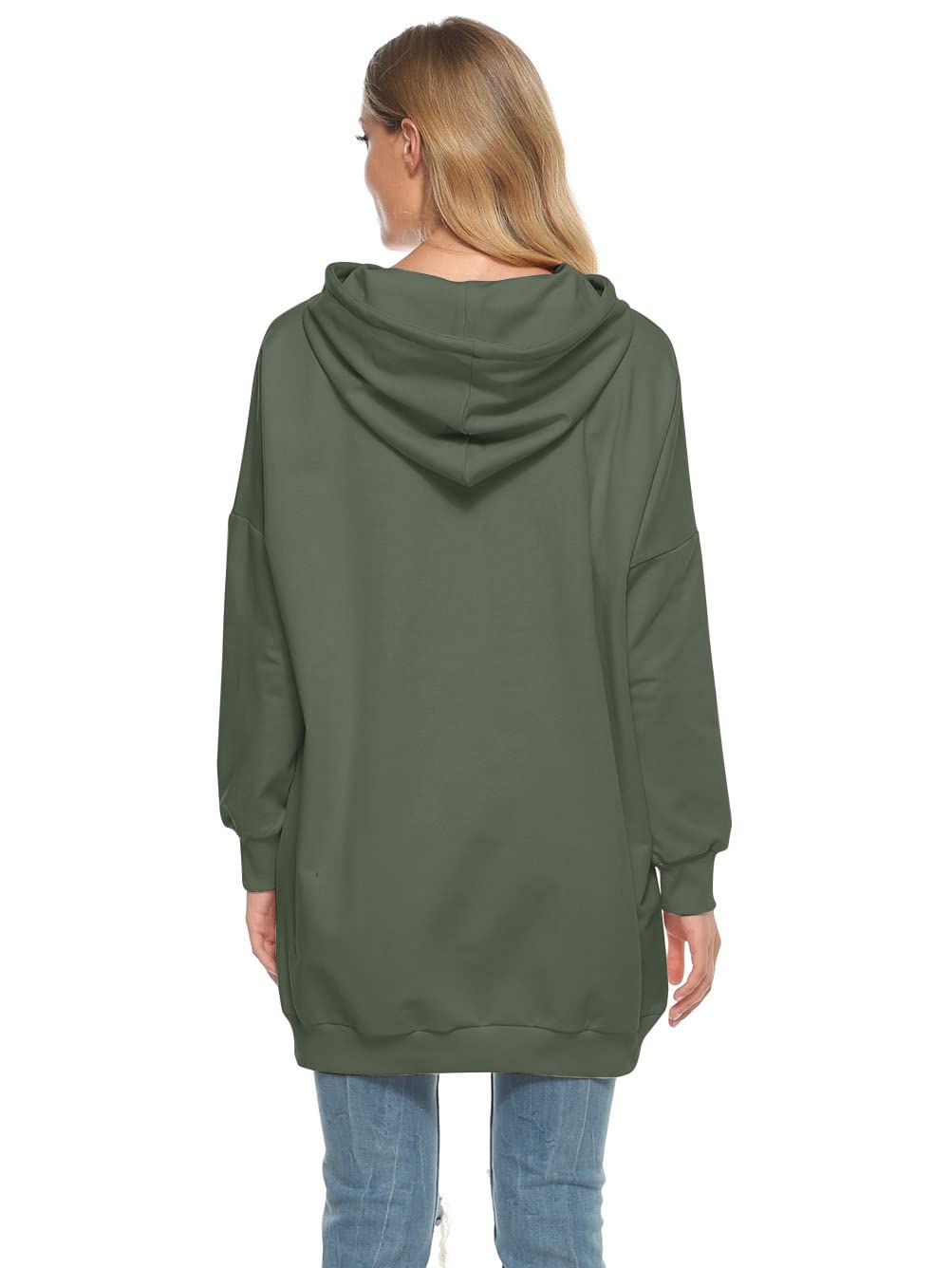 Famulily Damen Oversized Hoodie Kleid Baumwolle Lang Sweatshirt mit Kapuze Einfarbige Kapuzenpullover und Taschen und Kordelzug