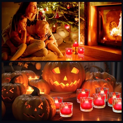 Image of Honoson 36 Pack 1.6 inch Flameless Led Floating Candles Waterproof Tealights Battery Operated Flickering Floating Candles for Wedding Centerpieces Pool Bath Party Anniversary Spa Home Decor(Red Light)