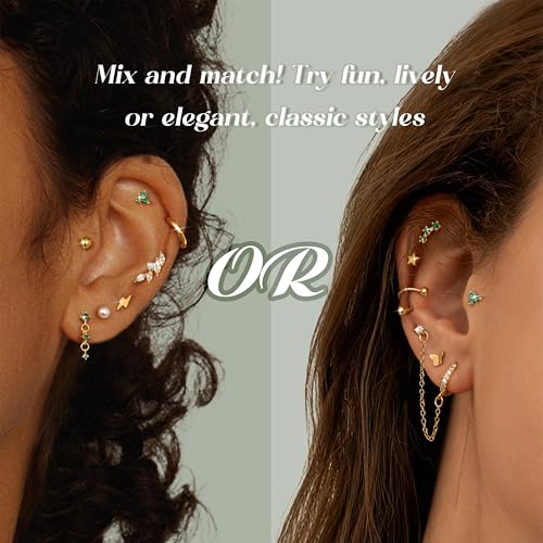 Small Gold Flat Back Earrings for Women Stainless Steel 20G Cartilage Stud Earrings Set for Multiple Piercing Butterfly Green CZ Flatback Earrings Helix Tragus Conch Piercing Jewelry3