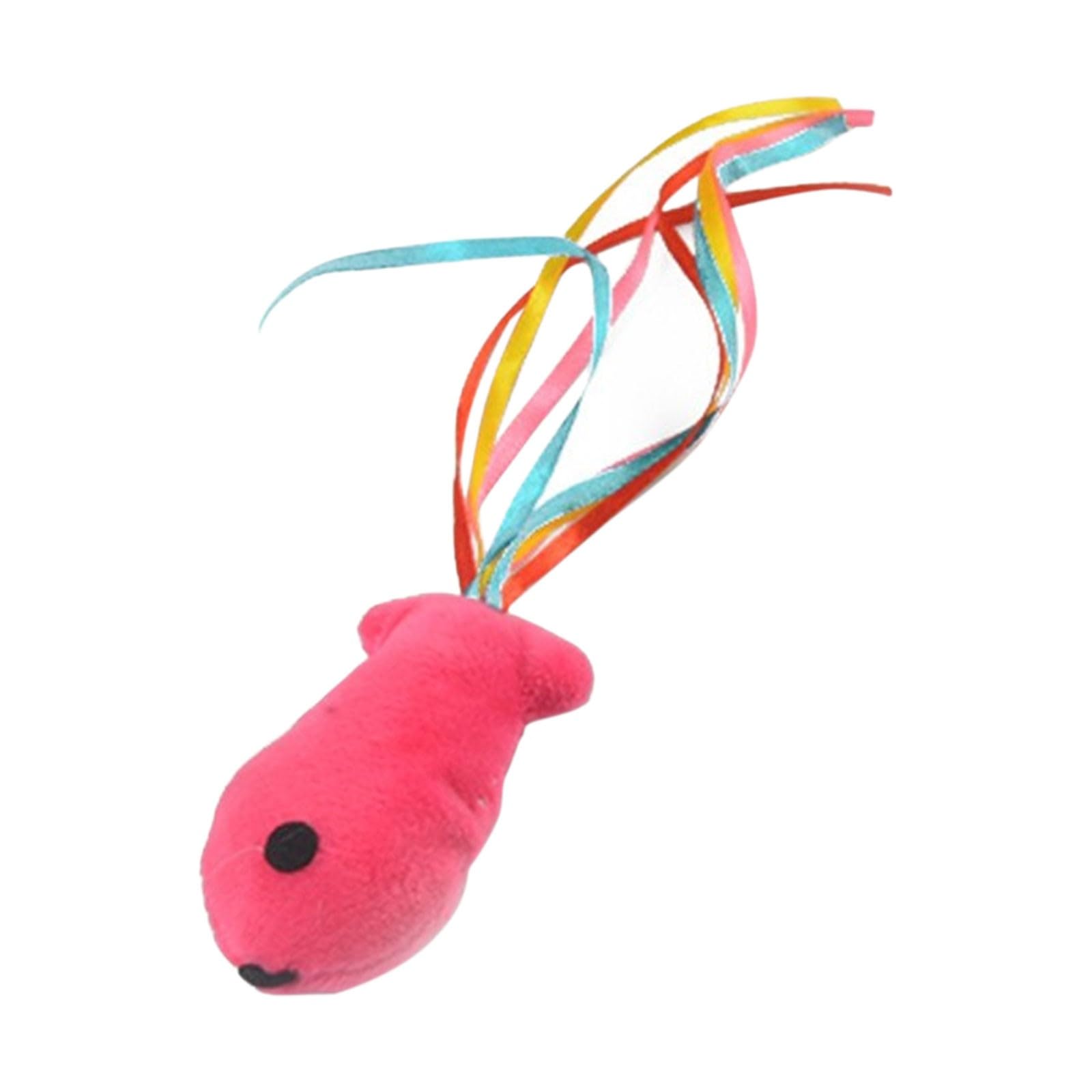 Cat Toys Pink Fish, Catnip Toys for Cats, Flopping Cat Fish Toy Filled Soft Plush, Cat Feather Wand Accessories with Ribbons, Interactive Cat Toys for Indoor Cats Kitten Play Exercise Chew (Hot Pink)