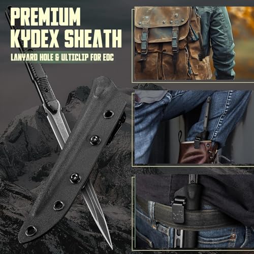 Freelander Outdoor Messer Feststehende Klinge mit Kydex Scheide, Survival Messer aus 440C Stahl, Full Tang Bushcraft Outdoormesser für Camping, Geschenk für Männer