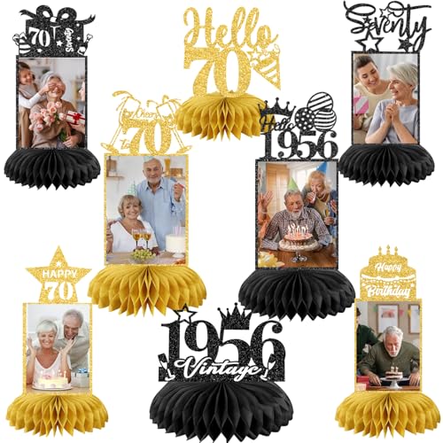 8 Pcs 70th Birthday Decoration for Women Table Honeycomb 70 Years Decor