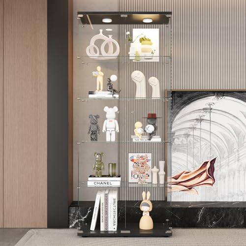 Image of LFT HUIMEI2Y 5-Tier Glass Display Cabinet with LED, Display Case Black