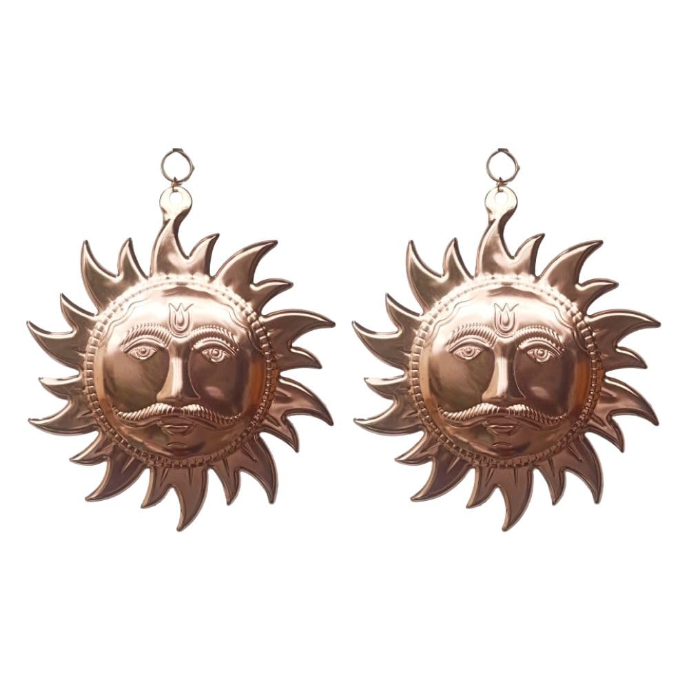 Surya Dev Metal Wall Hanging Sun Face Statue - Home Entrance & Office Decor, ShriNarayan Copper Idol for Positivity & Protection, Vastu Items for Good Luck - Feng Shui Decor 8 Inches(2 Pieces Combo)