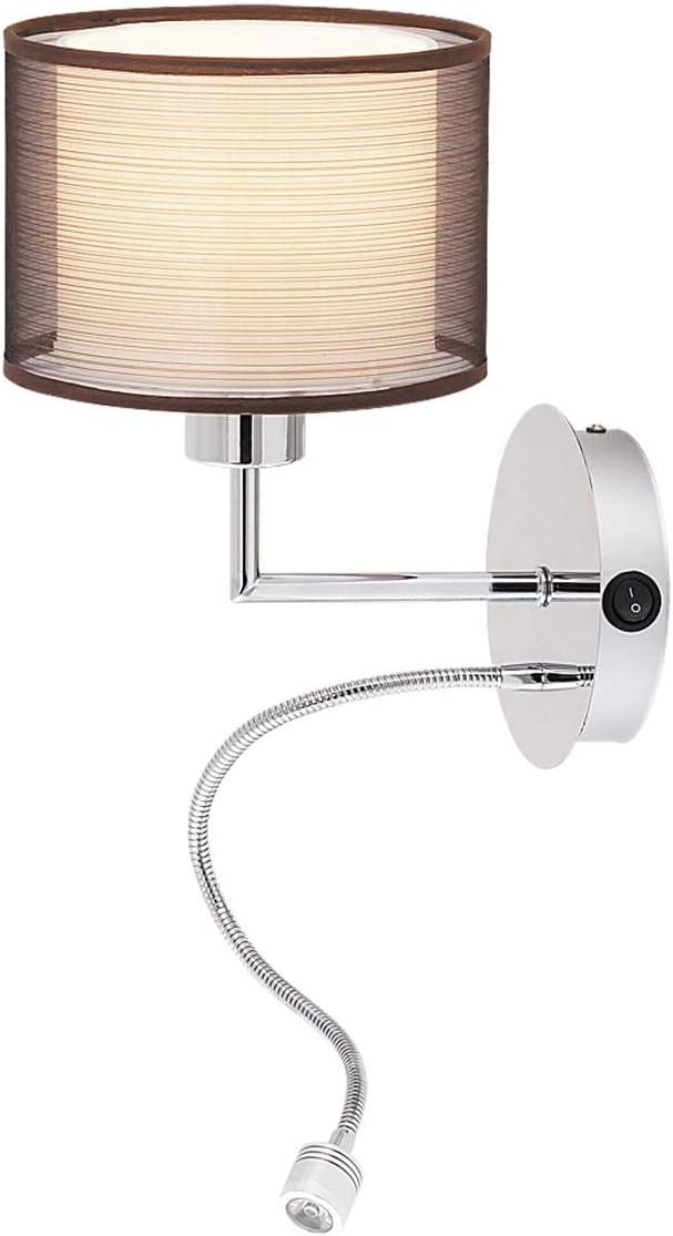 Lámpara LED de pared Anastasia de metal y tela, 23 x 50 cm, color cromo y marrón