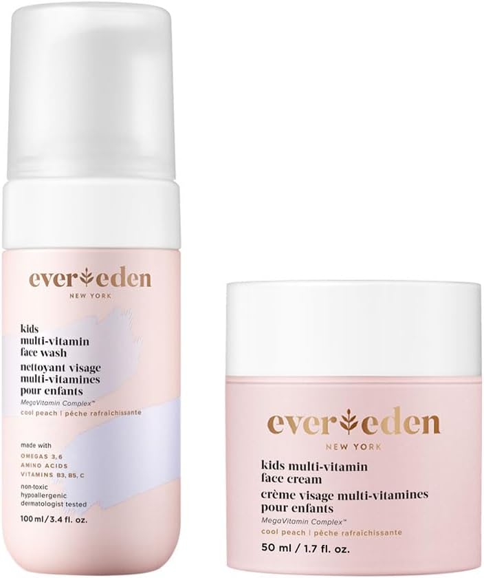 Evereden Kids Happy Face Duo (Cool Peach) – Multi-Vitamin Face Wash & Face Cream Set – Clean & Vegan Skin Care for Kids 3+ – Moisturizing, Nourishing, & Protective Skin Care Set