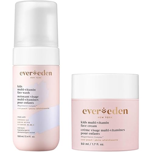 Evereden Kids Happy Face Duo (Cool Peach) - Multi-Vitamin Kids Face Wash & Cream Set - Clean, Vegan Skin Care for 3+ - Moisturizing, Nourishing, Protective