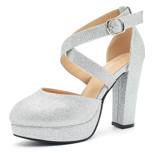 fereshte ���f�B�[�X �v���b�g�t�H�[���p���v�X�A�N���X�N���X�A���N���X�g���b�v�A�`�����L�[�u���b�N�q�[���A�N���[�Y�h�g�D�A3.94�C���`�n�C�q�[���h���X�V���[�Y, �V���o�[�O���b�^�[(Silver Glitter), 23.5 cm