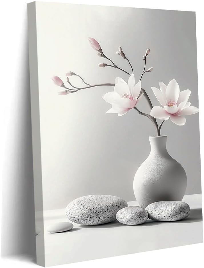 ZQQART Calm Zen Wall Decor for Bathroom Orchid Floral in Vase Picture Print on Canvas Relax Spa Painting Meditation Art Yoga Room Decor Frame(Teal,12L x 18W)