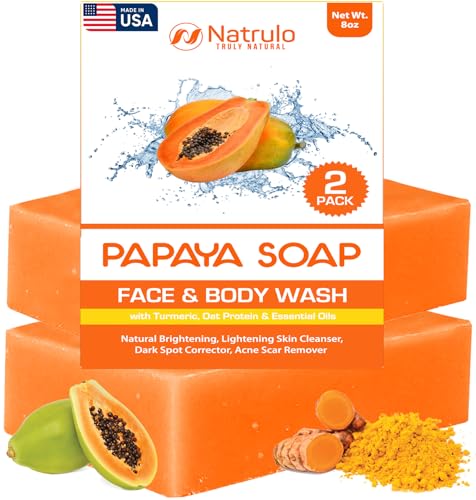 Papaya Soap Face & Body Wash – Skin Brightening Papaya Soap Bar for Dark Spots – Reduce Acne, Cleanse Scars, & Even Skin Tone – with Turmeric, Kojic Acid & Essential Oils – for All Skin Types (2 pack)