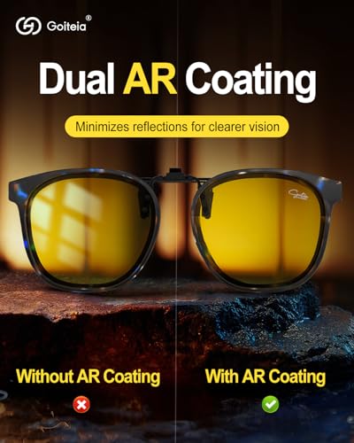 Goiteia Oversized Flip up Clip on Night Driving Glasses for Men Women, Anti Glare from Headlights, Frame Clip Conceal Glasses (Purple Tortoise(60 * 53mm))4