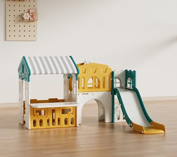 Playground Playsets Outdoor Playhouse 10 in 1 Toddler Slide with Rock Climber with Basketball, Hoop, Storage, playroom Upgraded by HAPPYMATY - Image 9