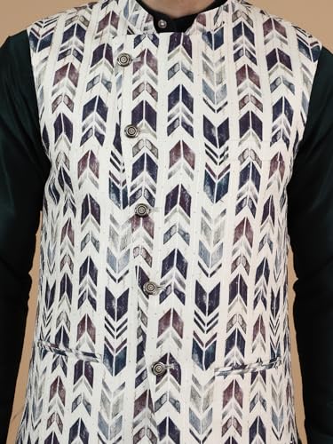 WINTAGE Men's Digital Print Cotton Silk Black Modi Nehru Jacket & Kurta Payjama Set4
