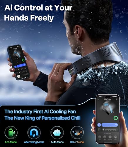 TORRAS 2025 Top Al Neck Fan Air Conditioner Coolify Cyber, Portable Neck Fans that Blow Cold Air【No.1 Coolest & Max Cooling Area】 Personal Smart AC Rechargeable for Outdoor/Indoor. Gifts for Dad/Mom