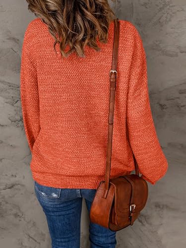 NIeyook Women's Sweaters Oversized Fall Winter Trendy Halloween Sweaters for Women 2024 Long Sleeve Crew Neck Pullover Sweater Casual Heathered Knit Jumper Tops Orange Red3