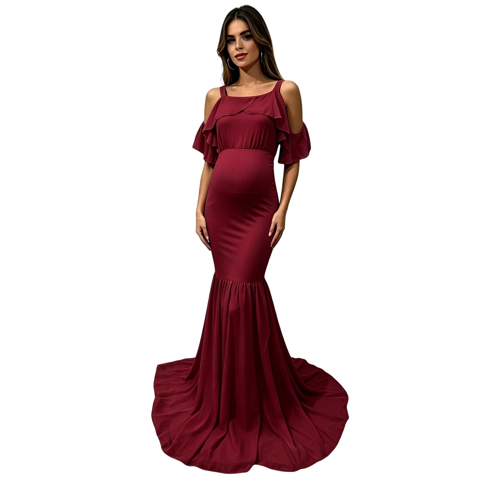 Vestido de maternidad con hombros descubiertos, falda larga de algodón hasta el suelo, para fiesta de embarazo y estudio, vestido de fotos de algodón