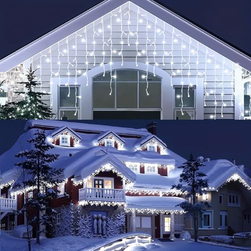 Rintea Luzes de Natal Exteriores, 10 m + 3 m 400 LED Luzes de Natal Exteriores com temporizador, 8 modos, função de memória, IP44 impermeável cortina de luzes de Natal para janela, beirado e varanda