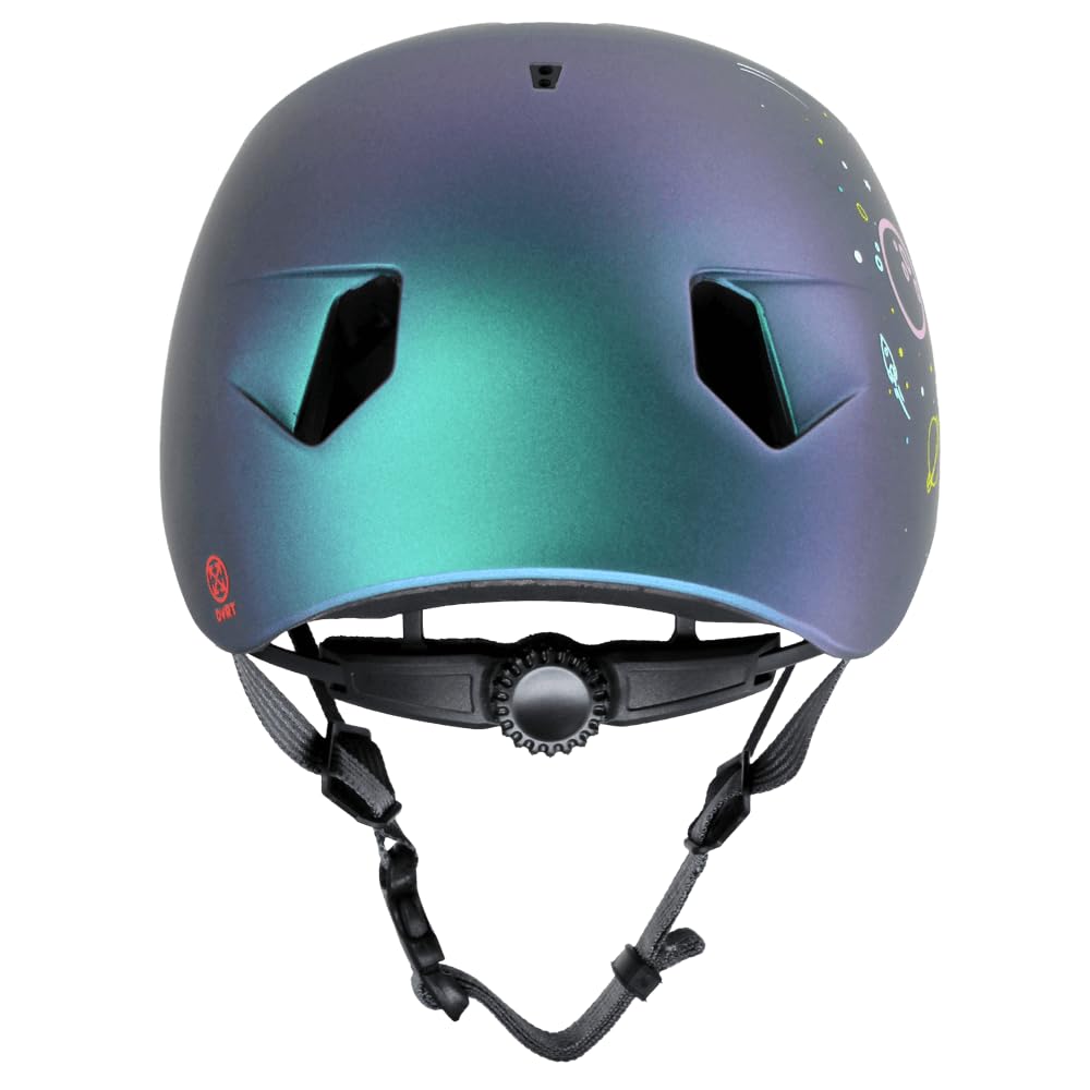 Bern Nino - Casco de bicicleta para niños de 3 a 12 años, visera abatible, ajuste ajustable, ligero, certificado de seguridad CPSC, salpicaduras espaciales metálicas, talla S/M