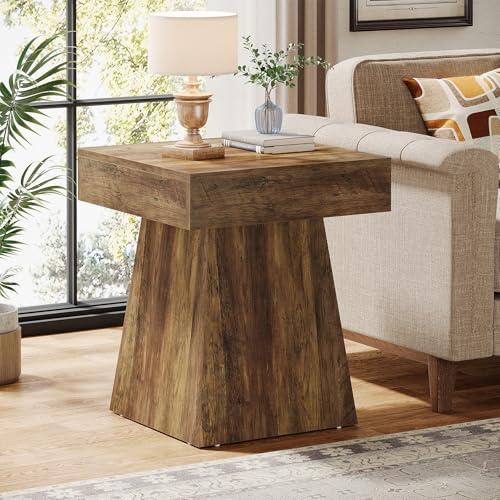 Tribesigns Small End Table, Rustic Square Side Table with Wide Base, Farmhouse Small Nightstand Beside Bed, Next to Armchair, for Living Room, Brown by Tribesigns - Image 6