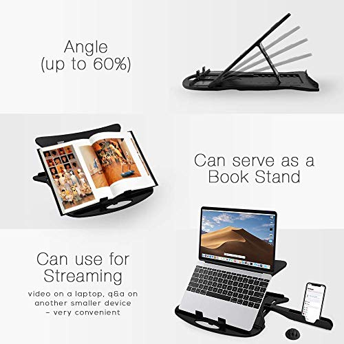 Image of RADHE MART Adjustable Laptop Stand with Phone Holder, Multi-Angle, Black, for MacBook and Smartphones