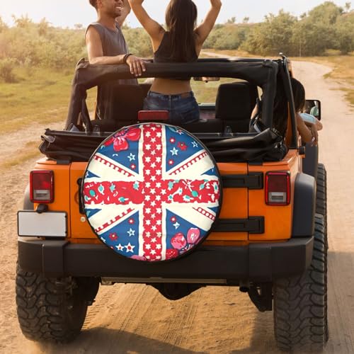 Image of Dujiea Cute British Flag Spare Tire Cover, Universal Wheel Tire Cover Waterproof Dust-Proof Tire Protectors for Trailer Rv SUV Truck Camper and Many Vehicle 14 15 16 17 Inch