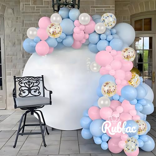 image for RUBFAC 65pcs Pink and Blue Balloons Kit, 12 Inches Gender Reveal Paste