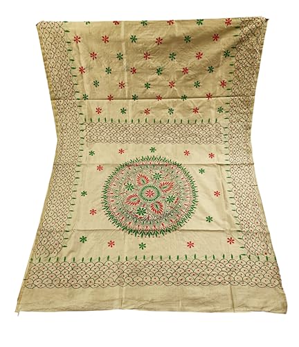 Image of SHRISTI CLOTHINGS Women's Hand Embroidered Cotton Silk Kantha Stitch Saree with Blouse Piece (SB420324 SWD59)