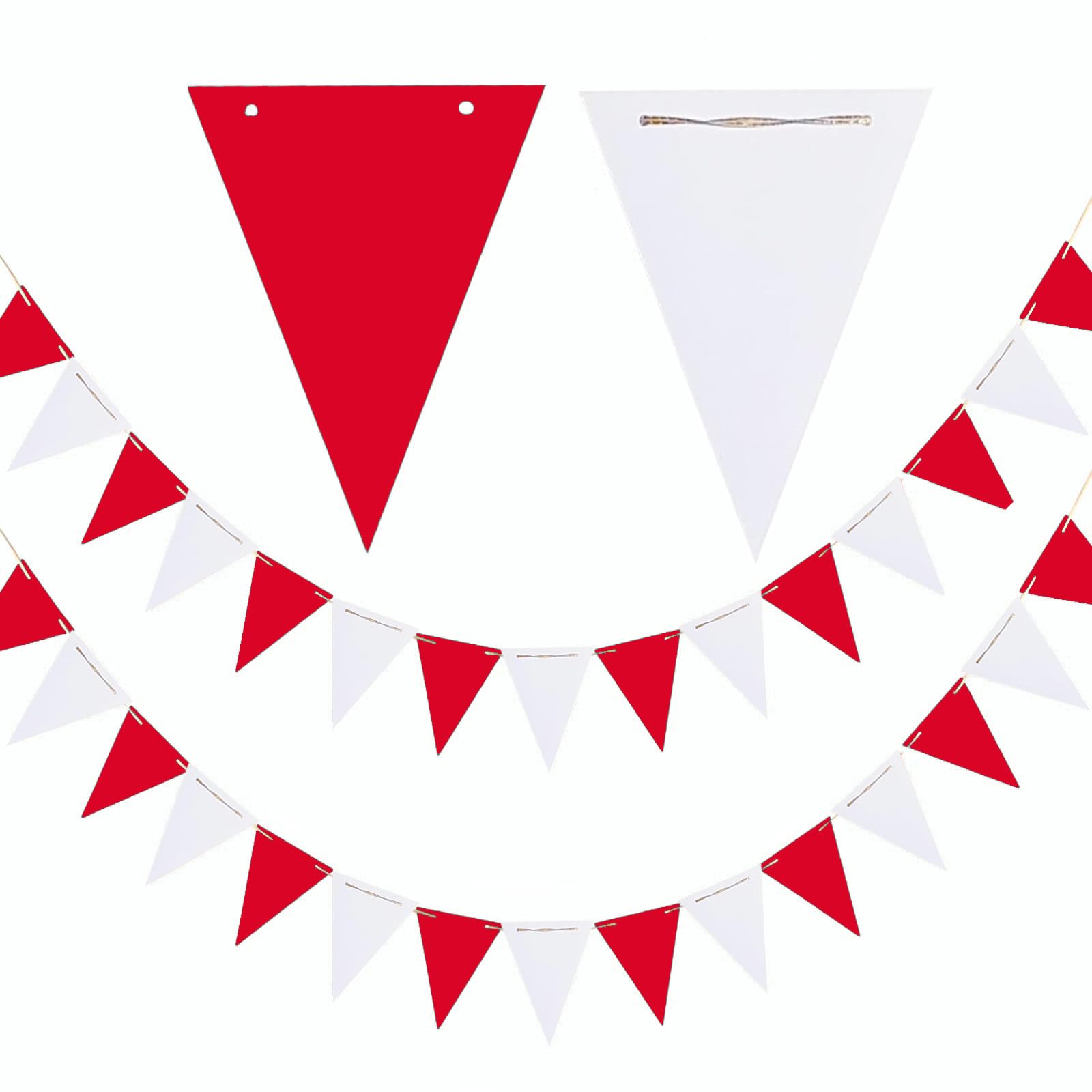 GAKA FAVOR 20 Feet Double Sided Red and White Paper Triangle Flags Bunting Pennant Banner for Birthday Party, Wedding,Graduation Party Decoration Supplies