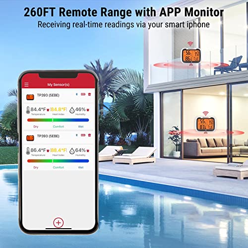 Thermopro Indoor Outdoor Thermometer Wireless Tp200B, Thermometer Indoor Outdoor With Temperature Sensor+ Thermopro Tp393 Hygrometer Indoor Thermometer For Home, Bluetooth Hygrometer #TOP6