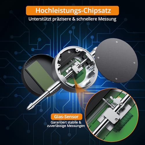 Neoteck Digitale Messuhr 0.01/0.0005’’ Digital Messuhr Messtaster 0-25.4mm/1’’ Digital Dial indicator Messgerät, für Labor, 3D Drucker, Werkstatt (Schwarz)