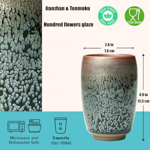 Taza de porcelana cilíndrica sin asa, 12 oz, flores glaze miniatura 6