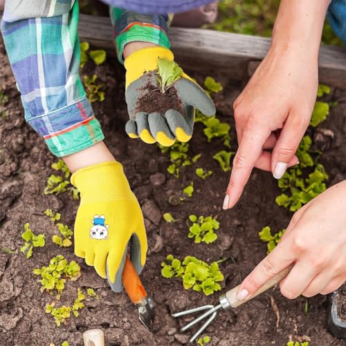 Image of HASTHIP 3Pairs Kids Gardening Rubber Gloves, Ages 5-9, Outdoor Play