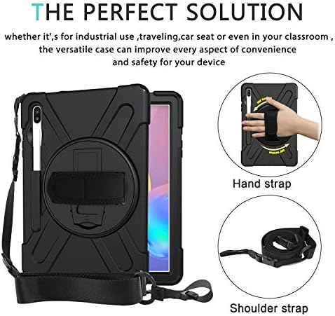 Gerutek Case for Samsung Galaxy Tab S6 10.5 with Pen Holder,SM-T860/SM-T865 Heavy Duty Shockproof Rugged Case with 360 Rotating Kickstand,Hand/Shoulder Strap Protective Cover for Samsung Tab S6,Black